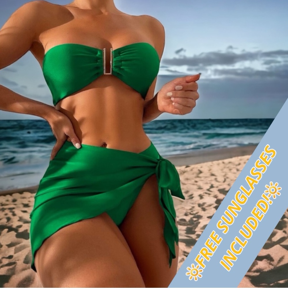 🆕BEAUTIFUL EMRALD GREEN BIKINI W/MATCHING SARONG! SIZE-LARGE